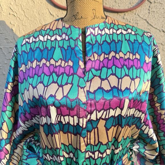 OOAK Vintage Striped Geometric Jewel Tone Handmade Maxi Kaftan W Belt Size M/L - Picture 7 of 10